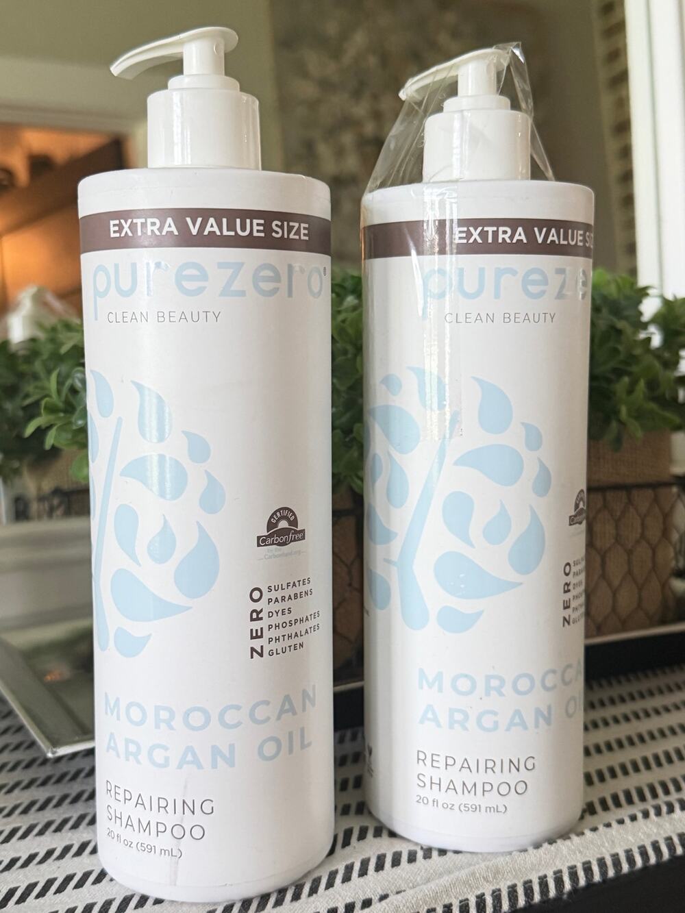 Purezero Moroccan Argan Oil Shampoo 20oz Pump Sulfate Free Vegan 2 Pack
